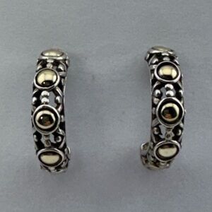 John Hardy Jaisalmer Sterling and 18 Karat Yellow Gold Half Hoop Earrings.
